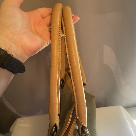 Sundance Medium Leather Suede Satchel Handbag Purse Olive Green Brown EUC - Picture 10 of 14